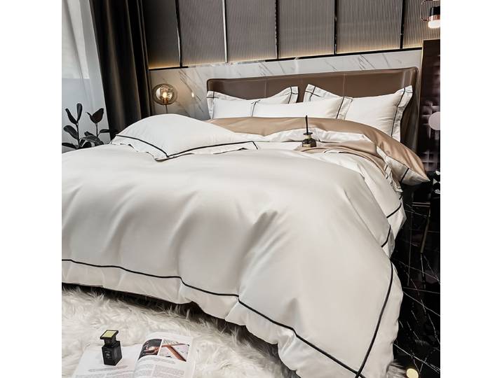 Ensembles de literie en coton égyptien blanc, housse de couette brodée, drap plat/conjié, linge de Style hôtel, Textiles de maison Queen King