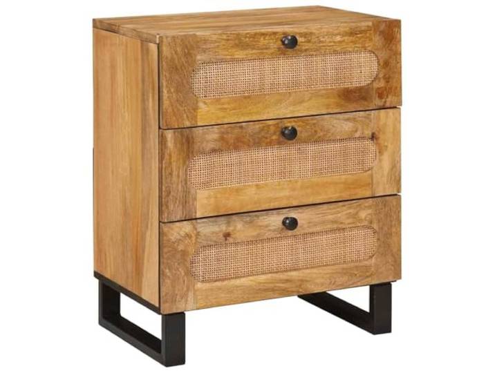 KDVXBCQJH Nachttisch Mango Massivholz 50x33x62 cm 3 Schubladen Natur Kompakte Nachtkonsole für das Schlafzimmer mit drei geräumigen Schubfächern für alltägliche Utensilien.