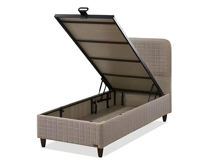 JVmoebel Polsterbett Beige Textil-Holz Bett mit elegantem Design und stabiler Verarbeitung, Made in Europe