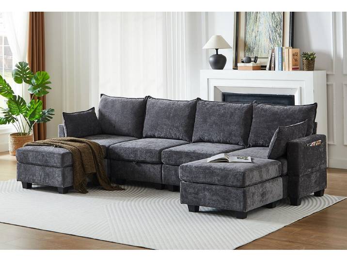 LVHOM Ecksofa Modular Loungsofa, Hockern/Ottomane, Stauraum, abnehmbaren Kissen, 4-6 Personen, 290x141x88cm, Flexibel kombinierbar, komfortabel und funktional für Ihr Zuhause 6 Teile, LUXUS UND KOMFORT FÜR IHR WOHNZIMMER