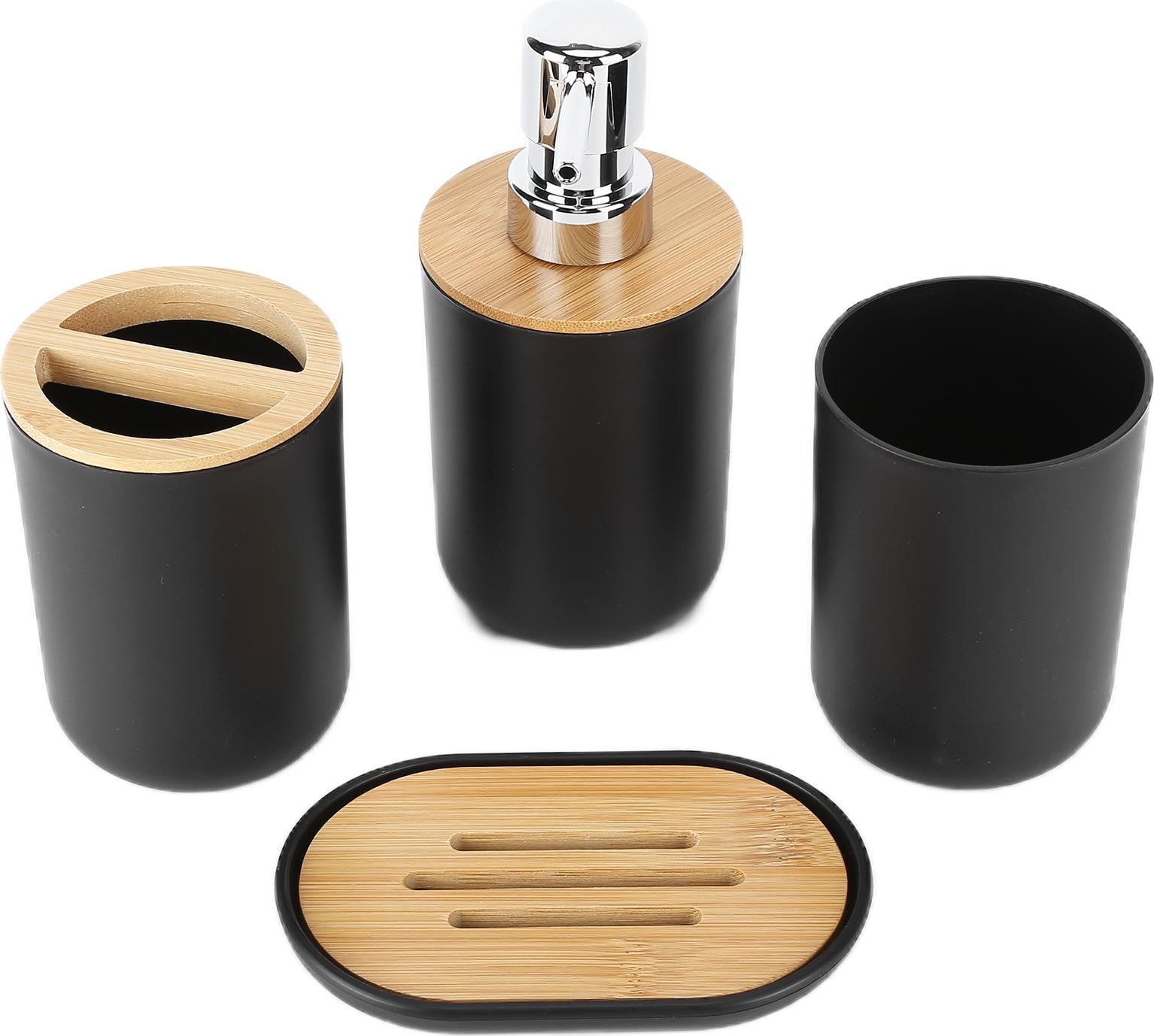 Cocosity Set van 4 badkameraccessoires van bamboe, zwart