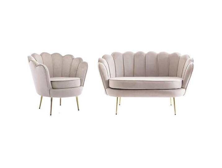 Vente-unique Canapé 2 places et Fauteuil Dandelion Velours Taupe Pieds métal doré