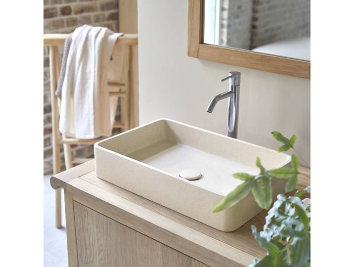 Waschbecken aus cremefarbenem Terrazzo b. 50.5 cm - Beige - Terrazzo