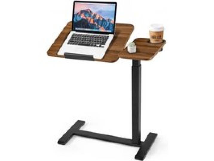 VEVOR Beistelltisch 700x400 mm Laptoptisch Nachttisch Sofatisch Stehpult, fürs Homeoffice, Höhenverstellbar von 680 bis 1080 mm, Pflegetisch mit Rollen, Neigbarer Tischplatte & Getränkehalter, Braun
