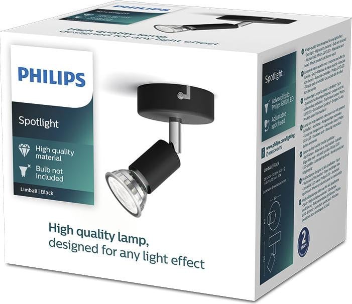 Philips Limbali Inbouwspot en Wandspot, Zwart, GU10, LED, Verstelbaar