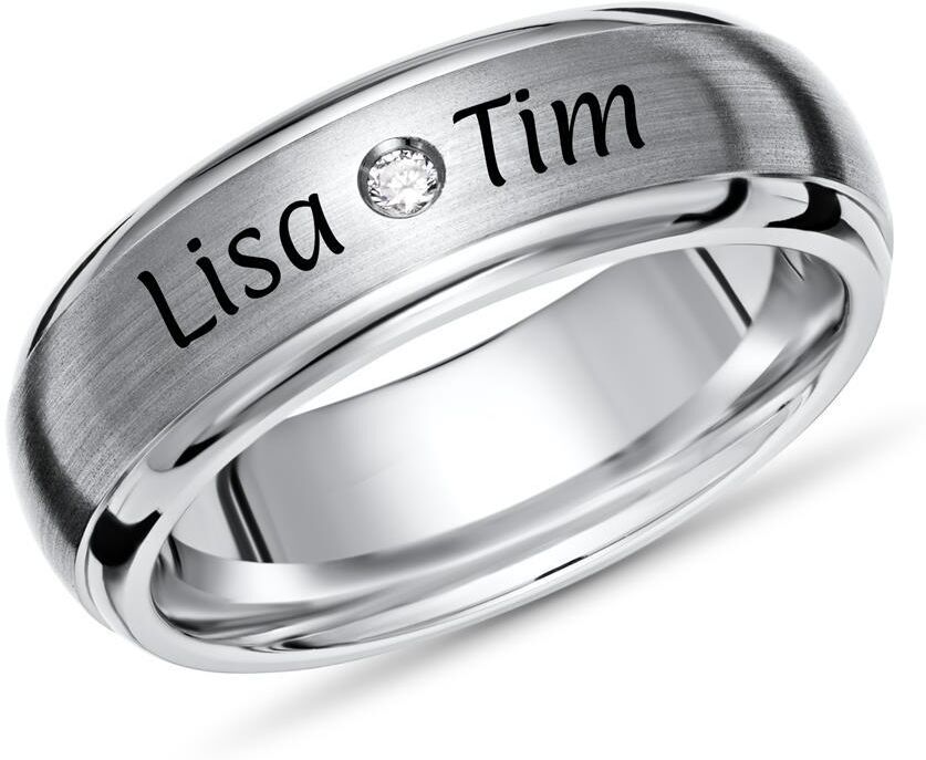 Unique Matter Titanring mit Diamant Lasergravur silber