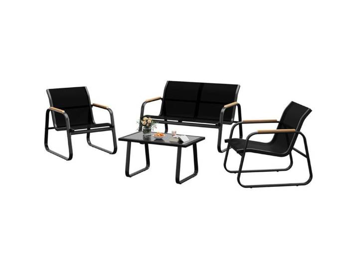 Set de jardin élégant 4 pièces – Canapé 2 places 2 fauteuils table basse – Mobilier extérieur pour patio balcon jardin Noir