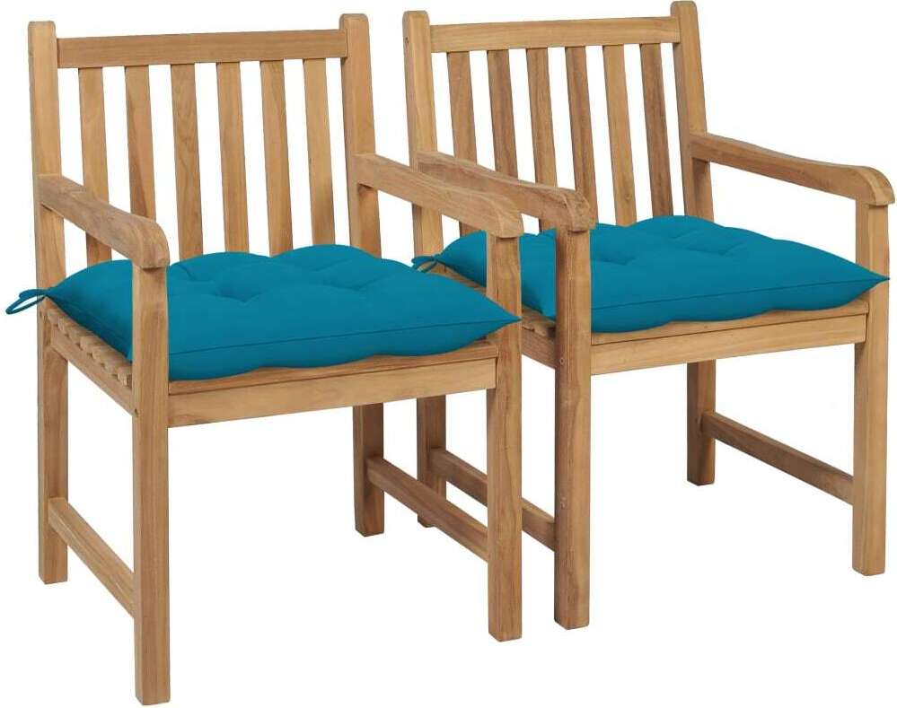 Gartenstühle 2 Stk. mit Hellblauen Kissen Massivholz Teak