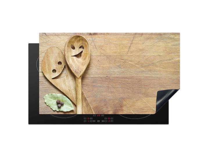 HERDABDECKPLATTE Holz - Löffel - Braun - Smiley Induktionsschutz 89.6x51.6 cm