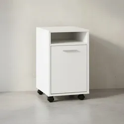 KADIMA DESIGN Rollcontainer OSSOLA: Weiß/Sonoma, 2 Türfächer, Ablagefach, Rollen mit Bremsen, Melaminharz-Beschichtung, einfacher Aufbau.