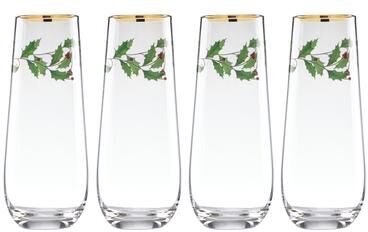 Lenox Holiday Stemless 4-Piece Flute Set