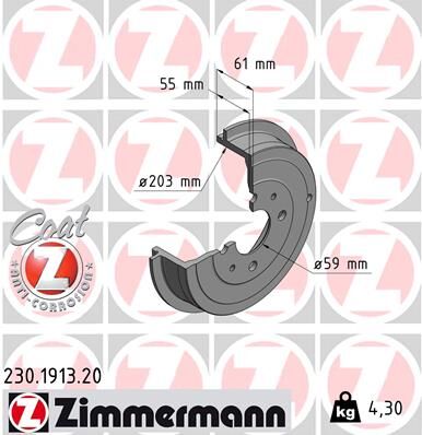 Zimmermann Bremstrommel Coat Z 230191320 Hinterachse Für Fiat