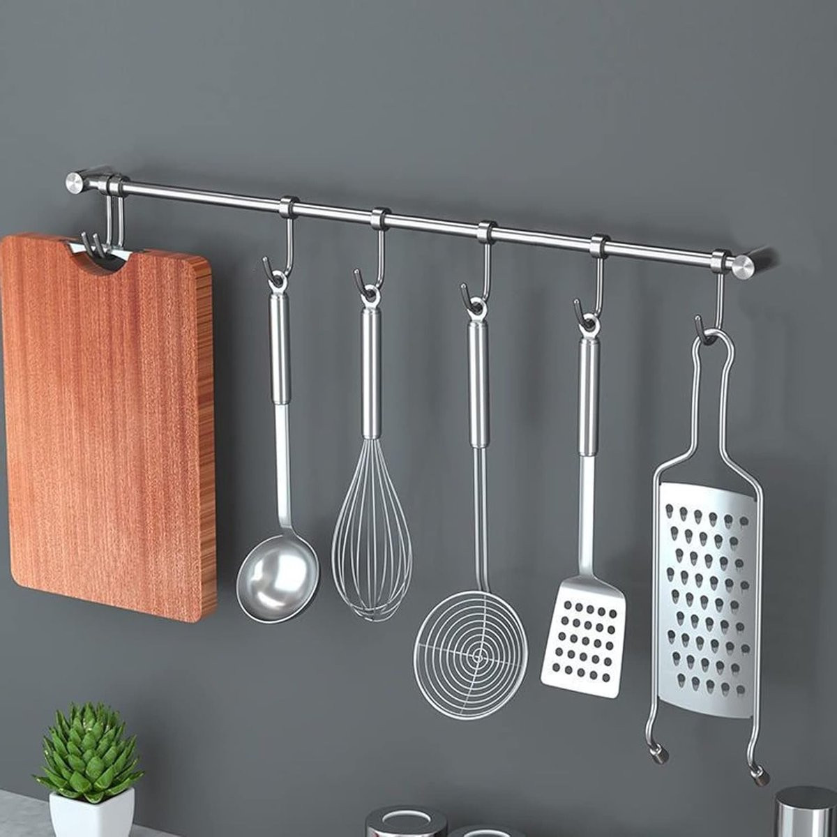 Multifunctioneel roestvrijstalen haakframe met 7 haken voor de keuken, badkamer of slaapkamer