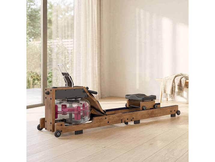 SPORTNOW Rameur Bois Pliable Bluetooth Doubles Rails LCD 158kg