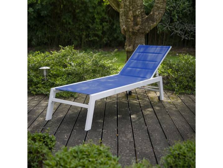 Bain de soleil BARBADOS en textilène bleu - aluminium blanc