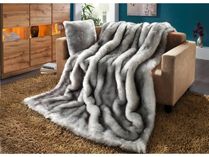 Wohn-Accessoires aus naturgetreuem Langhaar-Webpelz, Größe 215 (Felldecke, 150x200 cm), Phoenix