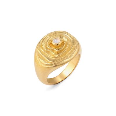 Silberring HAZE & GLORY "Ring Kreis Mondstein Weiß 925 Sterling Silber" Gr. 54, gold, Fingerringe, Damen, 54, Silber 925 (Sterlingsilber), Silberring