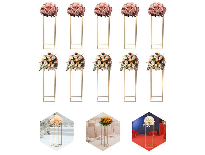 10 supports à fleurs en métal pour centres de table de mariage, 31,49 pouces de haut, supports géométriques dorés pour vases à fleurs pour événements festifs