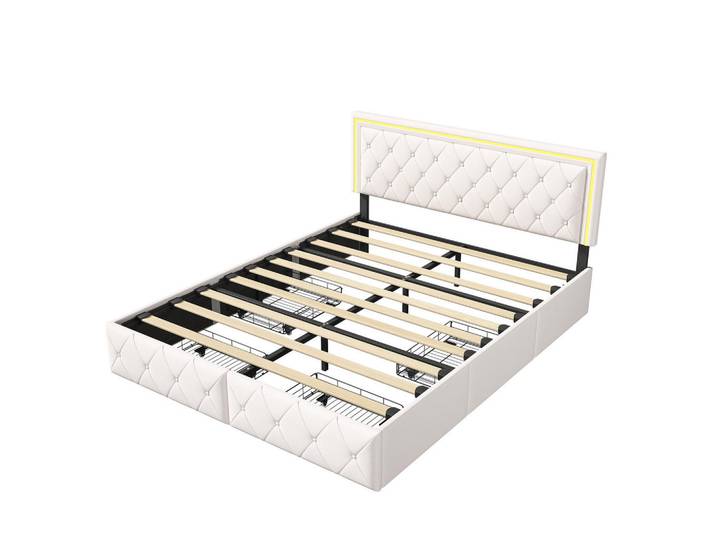 Polsterbett 160x200 cm, Weiß, LED-Beleuchtung, Mode, 160x200 cm, Schlafzimmer, Betten, Polsterbetten
