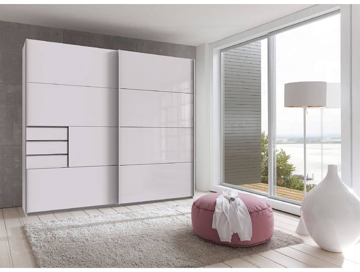 Armoire coulisses Saigon - Verre 225cm Blanc/Blanc