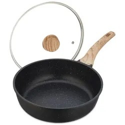 Relaxdays Schmorpfanne mit Deckel Hellbraun,Schwarz,Transparent