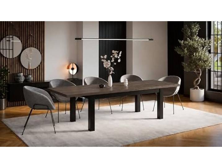 VALLH Ausziehbarer Esstisch Leonardo 100–300 cm Tisch für 10–12 Personen Eiche Craft Dekor Beine aus Buchenholz – schwarz lackiert modern, funktional Esszimmer (Storm Schwarz, 100x200/300)