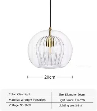Quick Pick Pro LED Hanging Lamp Modern Glass Pendant Light, Chandelier Lighting Fixtures For Dining Living Room, Home Decor clear 20cm