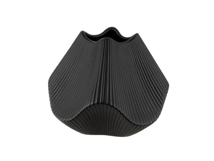 GILDE Vase à lamelles - Noir Mat - Céramique - Hauteur 19 cm x Largeur 22 cm - Vase décoratif