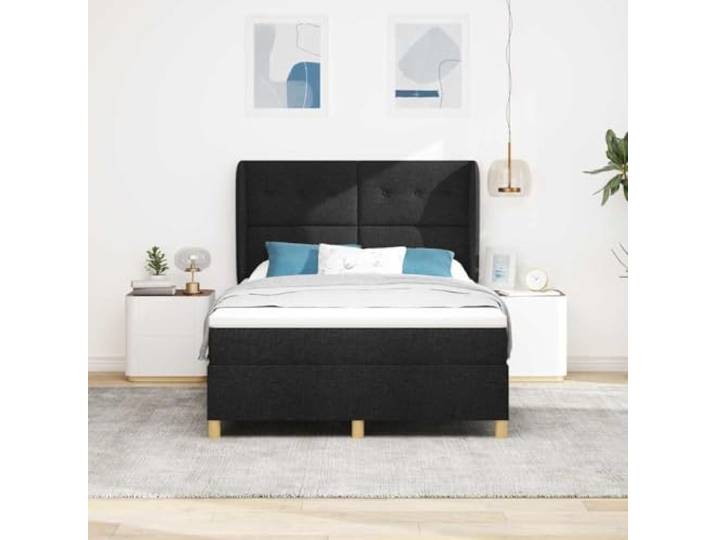 KTHLBRH Doppelbett Schwarz 160 x 200 cm mit Kopfteil Taschenfedern, Gestell aus Holz, Kopfteil verstellbar in 2 Höhen, maximale Belastung 280 kg