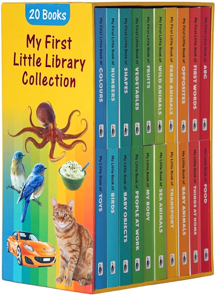 Woodpecker Books My First Little Library 20 Books Set Collection (Toys, Food, Things at Home, Baby objects, Sea Animals and More)