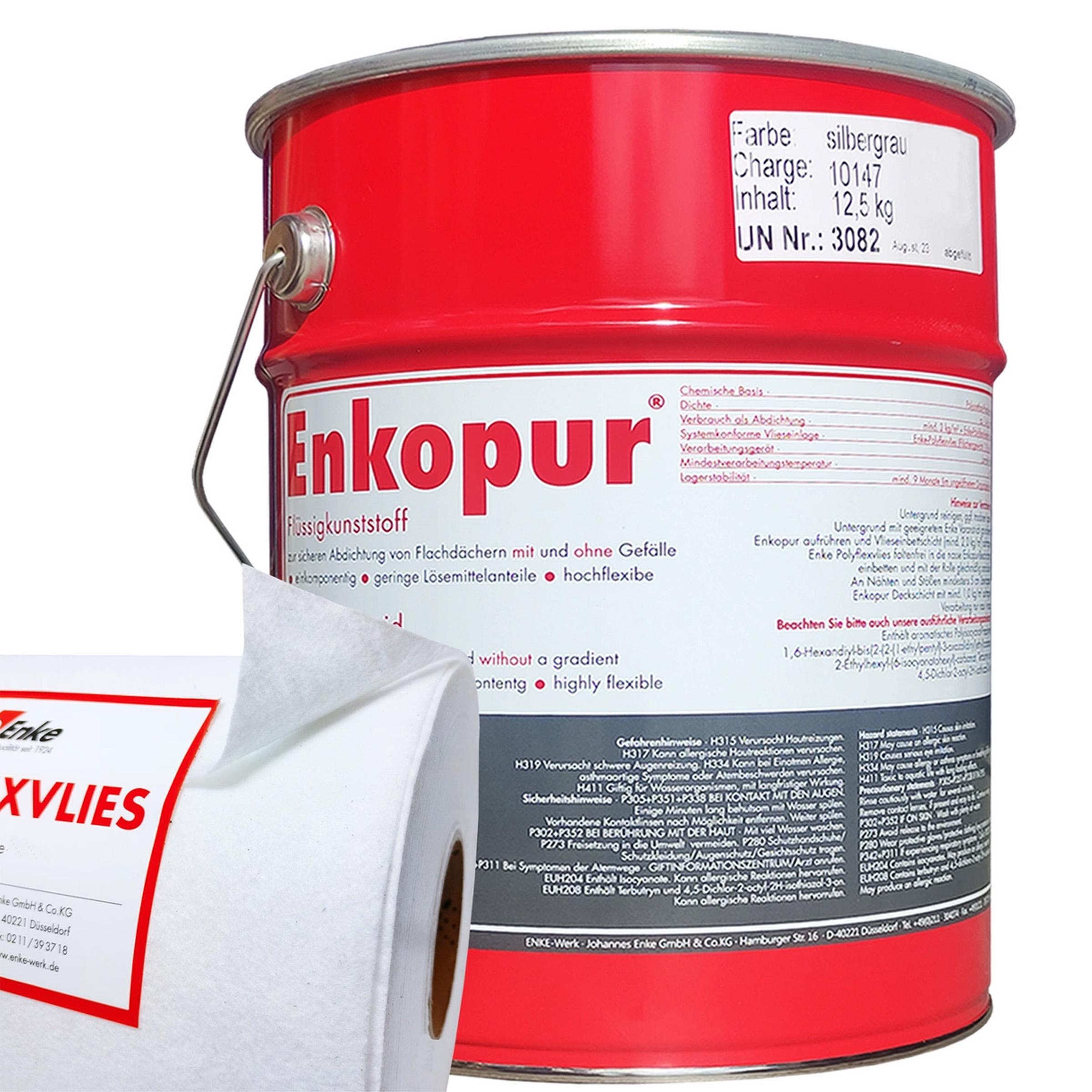 Enkopur Flüssigkunststoff Schwarz 12,5kg + Polyflexvlies 30cm x 9m