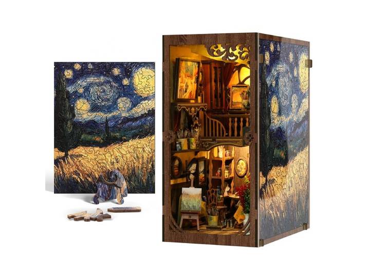 Diorama de livre en bois DIY : Un monde dans le cadre, figurines miniatures, serre-livres, étagère artisanale, cadeaux pour amis, décoration intérieure, artisanat