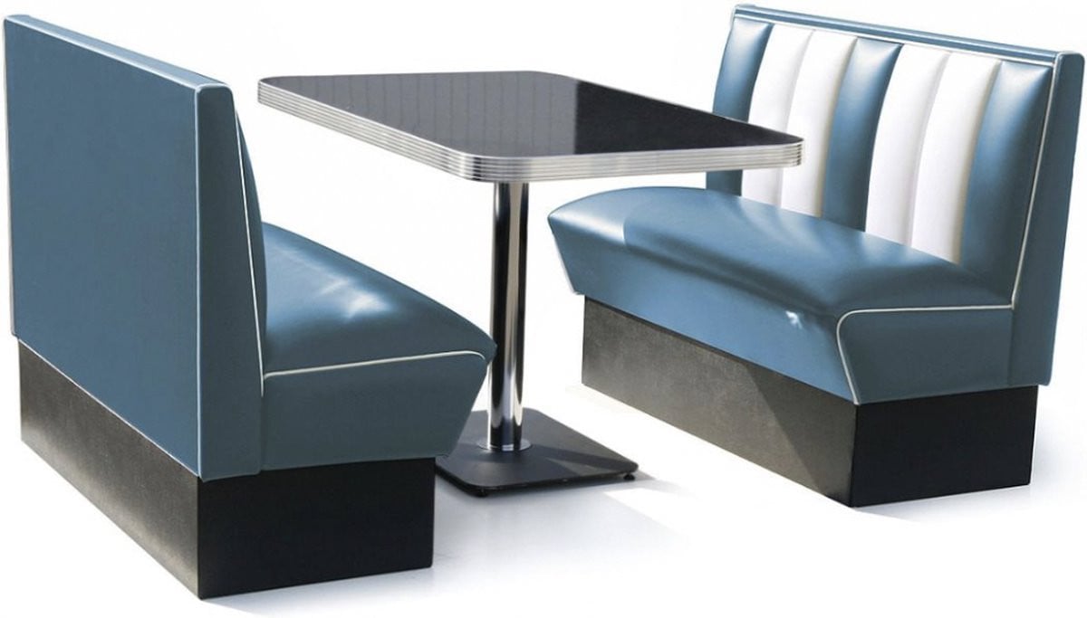 Classic Dinerbooth Blauw met Tafel en Hoekbank Set