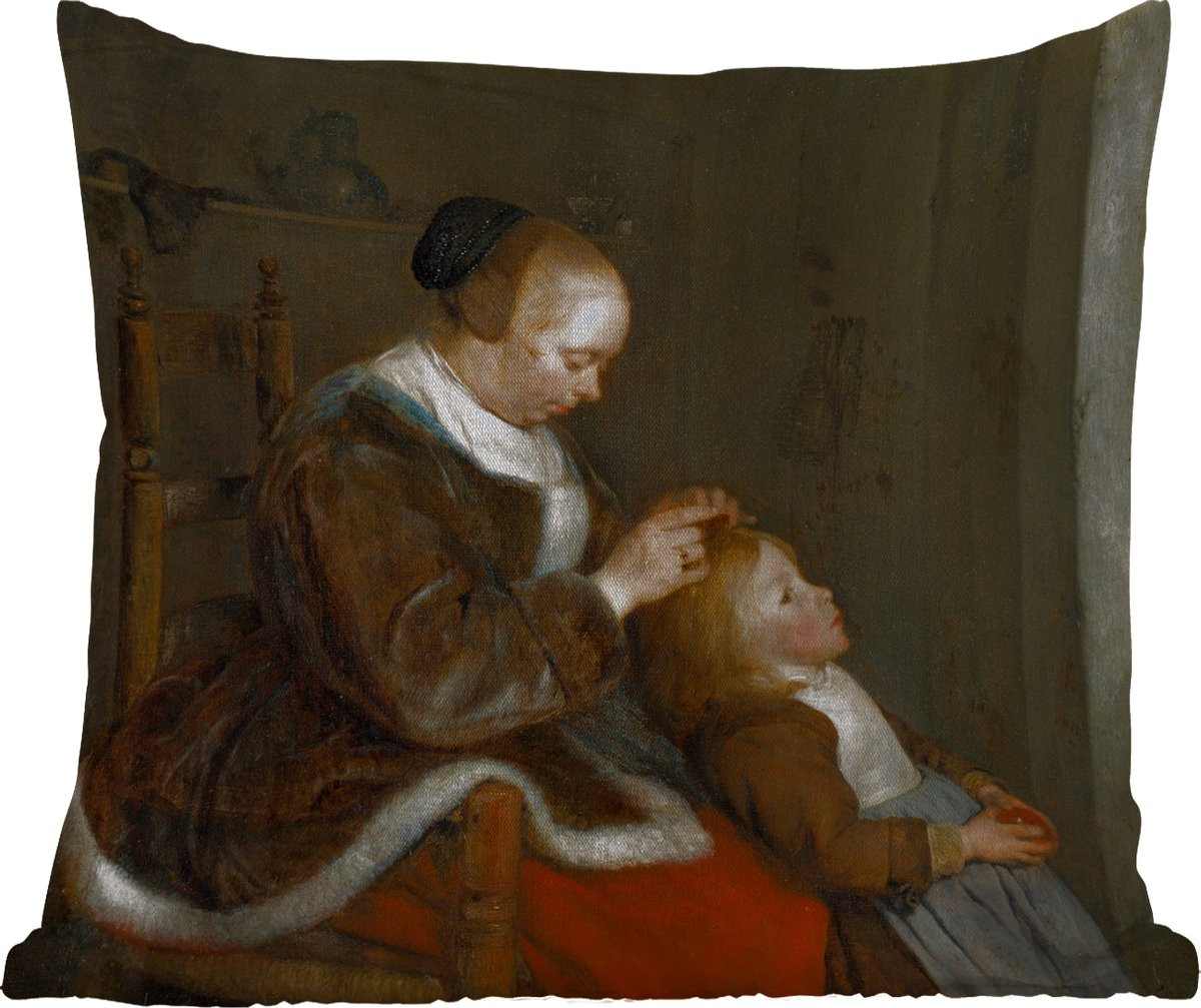 Buitenkussens met schilderij De luizenjacht van Gerard ter Borch, 40 x 40 cm