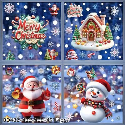 Uplifted Finds 2025 Christmas Static Window Clings Gingerbread Man, Snowman, Snowflake & Santa Claus Decals xg 4 Pcs