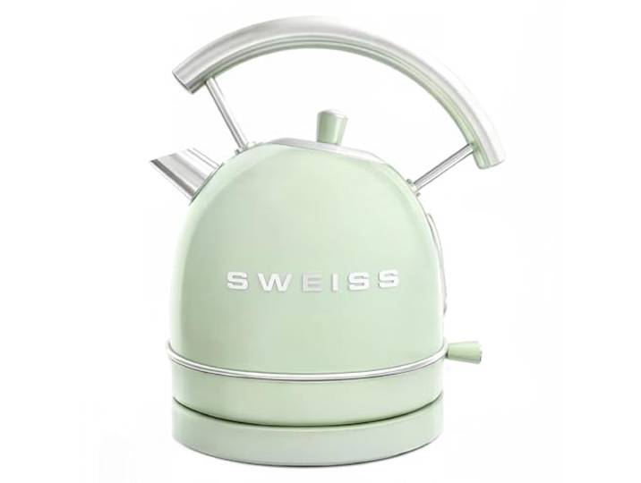 SWEISS Vintage Wasserkocher KTL7 1,8L, Praktische kompakte Edelstahl 2200W, Schnelles Kochen, Sichtbarer Wasserstand mit Skala, Automatische Abschaltung, 360° Sockel, Pastell Grün