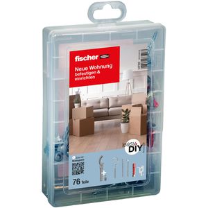 Fischer Schrauben-Dübel-Set 547212, EasyDIY neue Wohnung, Universaldübel 2 Größen, Schrauben, Haken, 76-tlg, 15 Stück