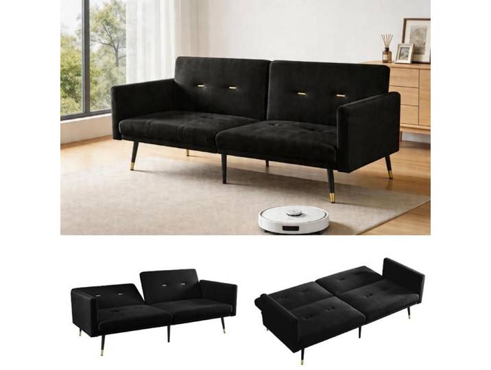 Canapé-lit 2 en 1 canapé pliant multifonctionnel équipé de dossier réglable noir canapé convertible pour salon et chambre