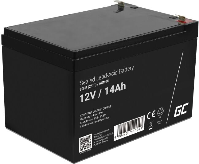 Bateria Chumbo AGM 12V 14Ah VRLA Deep Cycle - GREEN CELL