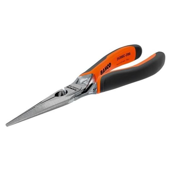 Bahco ERGO Flachrundzange mit Öffnungsfeder, Zwei-Komponenten-Griffen, lange Backen, phosphatiert(200 mm (200 mm) (2430 G-200 IP)