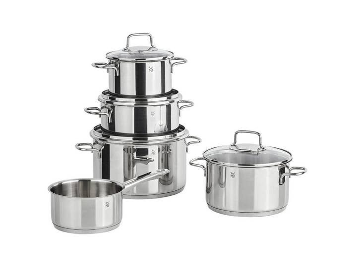 WMF Kochtopfset Astoria, Edelstahlfarben, Metall, 5-teilig, 20 cm,16 cm, TransTherm®-Allherdboden, Kochgeschirr, Töpfe, Topfsets