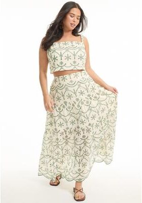 Plus Size Women's Eyelet Scalloped Hem Maxi Skirt by June & Vie in Embroidery (Size 30/32)