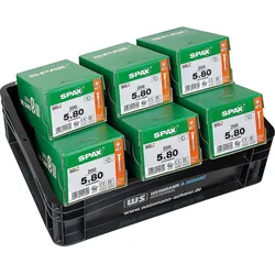 Vorteilspaket WS + SPAX® Senkkopfschrauben WIROX® Teilgewinde ø 5,0 x 80 mm, 1200 Stück + gratis WS BOX