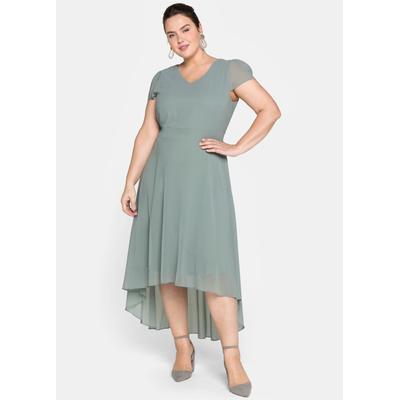 Abendkleid SHEEGO "Abendkleid", Damen, Gr. 50, Normalgrößen, braun (eukalyptus), Georgette, 100% Polyester, unifarben, lang, V-Ausschnitt, Kleider Abendkleid
