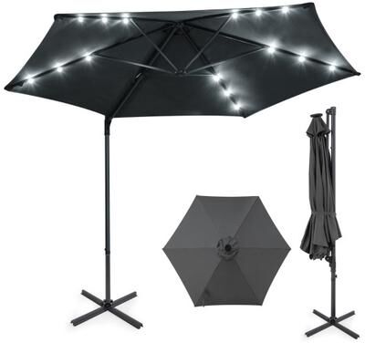 Costway 10 Feet Patio Cantilever Umbrella with Solar LED Lights-Gray