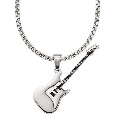 Kette mit Anhänger BRUNO BANANI "Edelstahlkette mit Gitarren-Design Anhänger", edelstahlfarben, schwarz, Halsketten, Damen, Edelstahl, L: 55 B: 2,9mm, B:2,9mm