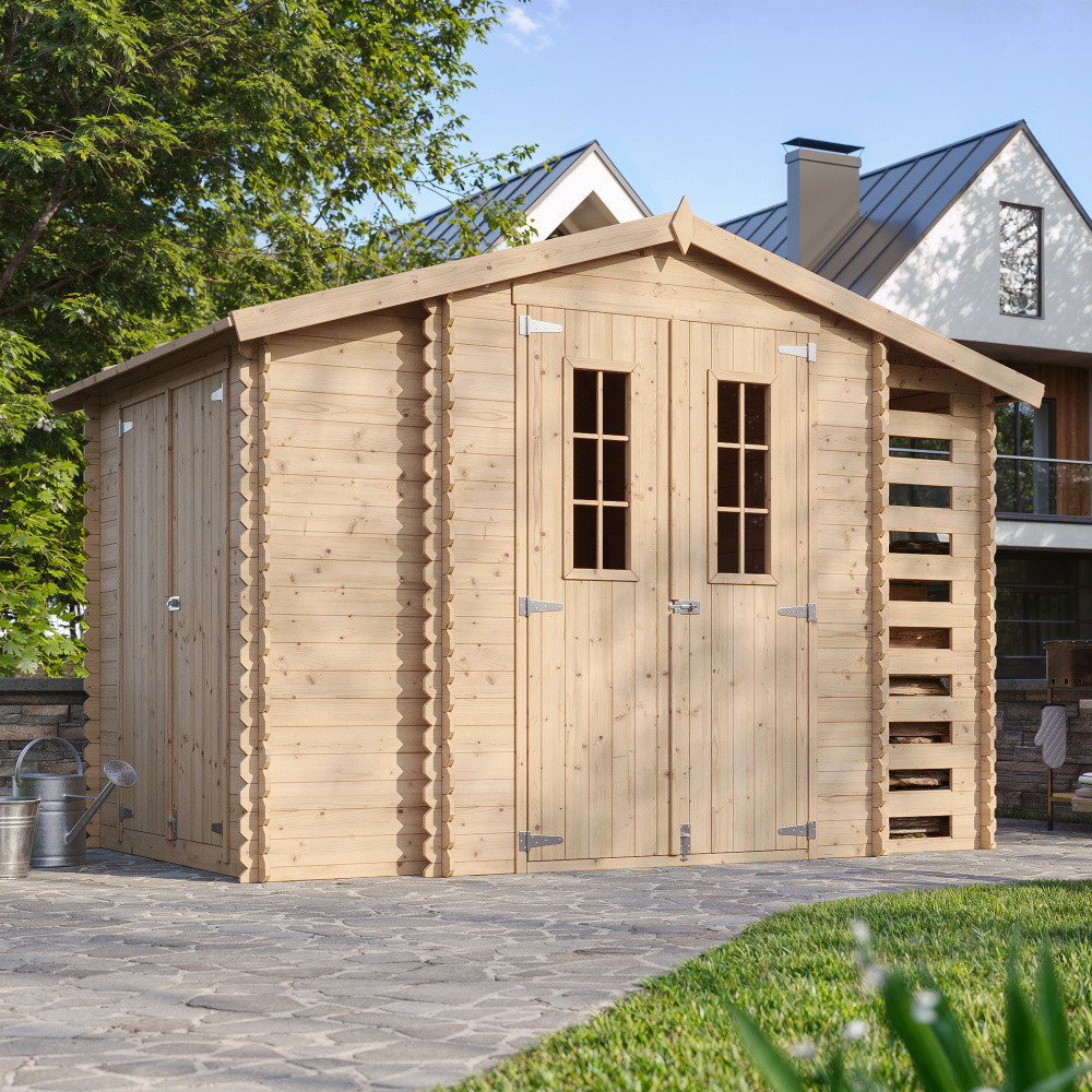 TIMBELA M389C Holtuis tuinhuis met houtopslag