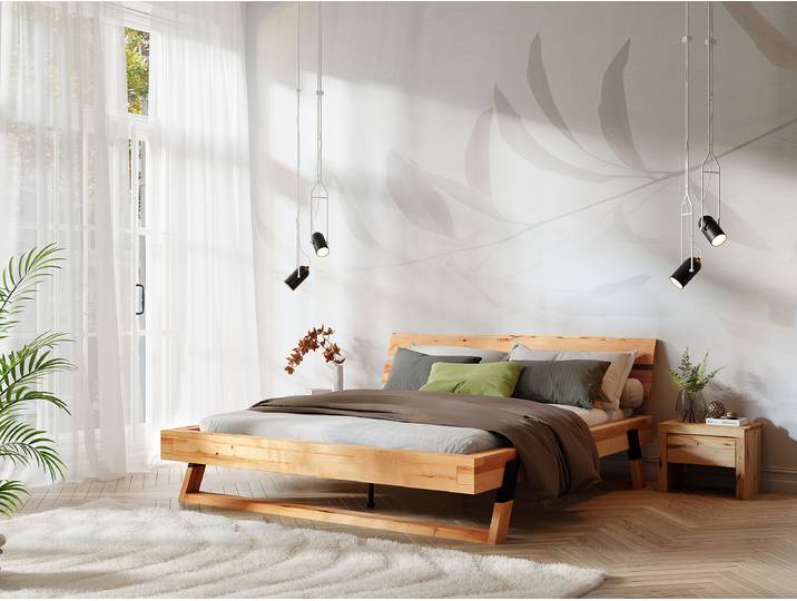 Massivholzbett Lova 180 x 200cm Kopfteil & Rahmen: Massivholz Buche, geölt Halterung: Eisen, lackiert Braun Buche