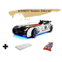 Autobett Kinderbett "Roadster Police" LED Sound Sportsitze Lattenrost Spoiler 90x190 cm