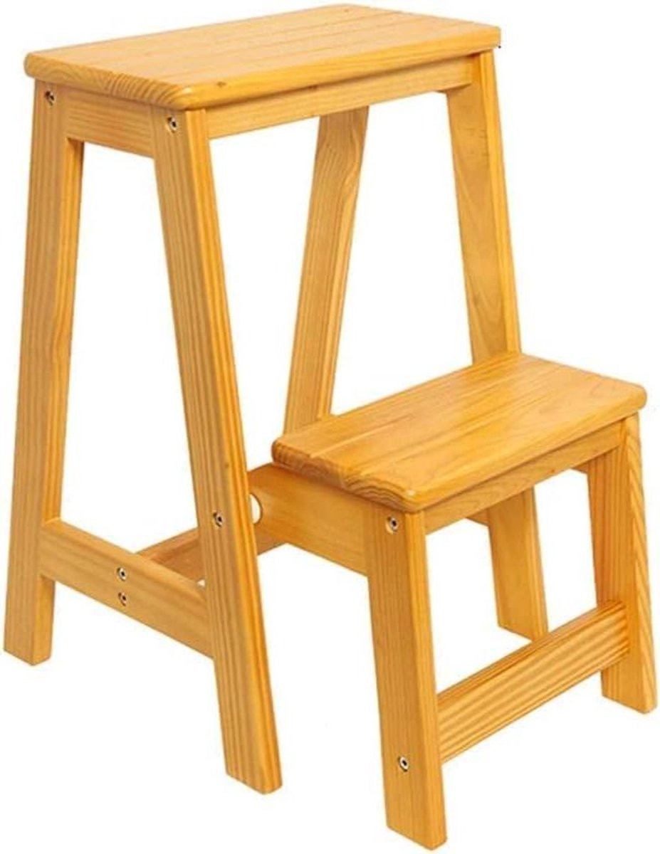 Multifunctionele houten opstapkruk ladder voor huishoudelijk gebruik, hoogte: 36 cm, natuurlijk hout